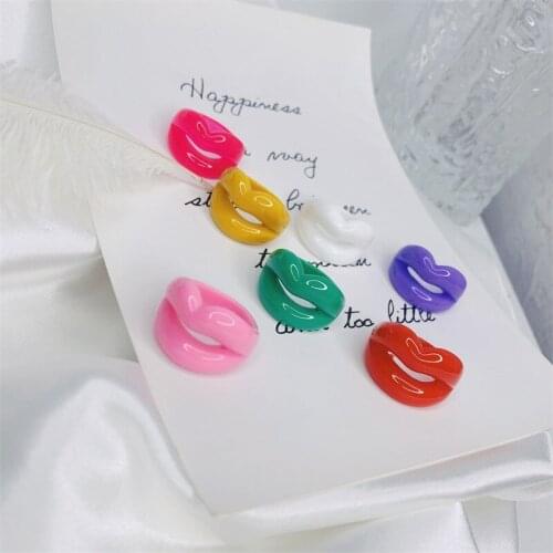 GANXIN 2021New Fun Red Lips Ring Sexy Design Big Lips Rings For Women Jewelry Aesthetic Acrylic Resin Statement Finger Accessory