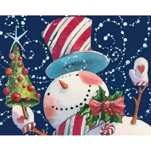 Gatyztory Frame Christmas Gift DIY Painting By Numbers Snowman Handpainted Oil Painting Canvas Colouring