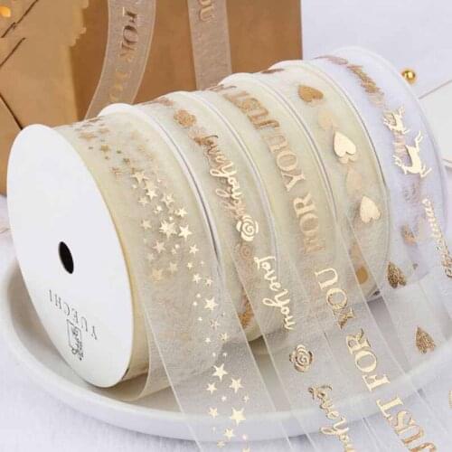 Hot sale 2.5cm 10yards Forever love Snow yarn Ribbon DIY gift cake box packing Ribbon Wedding Flowers bunch gilded ribbon