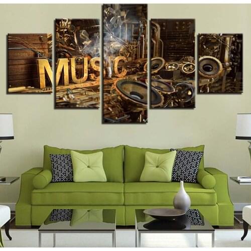 HD Home Decor Printed Living Room Pictures 5 Panel Musical Instruments Wall Art Modular Poster Canvas Painting Modern Frame