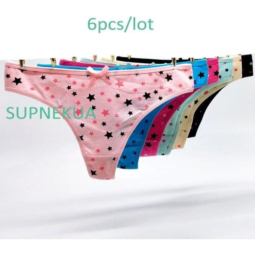 6pcs Cotton Panties Girls Underwear Printed Stars Thongs Underwear Bandages Girl G String Low Waist Teen Thong Calcinha Size M