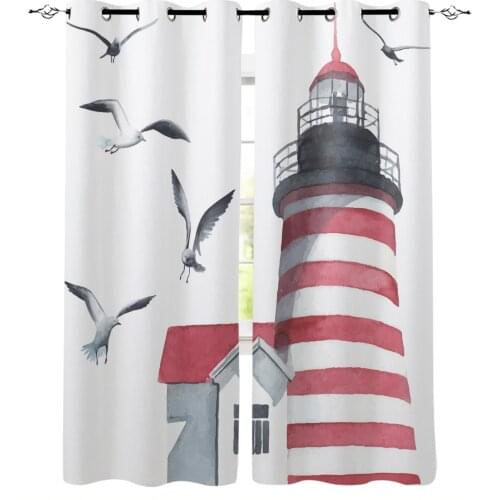 Lighthouse Seagull Watercolor Art White Home Decoration Living Room Curtains Window Treatments Kids Curtain For Kitchen Bedroom