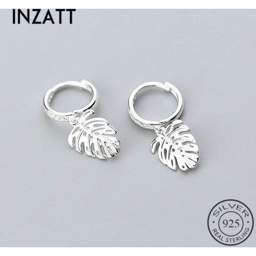 INZATT New Arrival Monstera Leaf Tropical Plant Zircon Hoop Earrings Charm 925 Sterling Silver Rose Gold Color FINE Jewelry