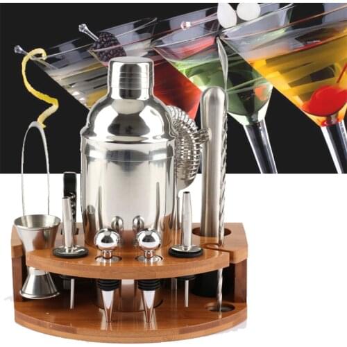 12 Pcs Cocktail Shaker Making Set Bartender Kit with Bamboo Stand DIY Drink Mixer Stainless Steel Bar Tool Home Bar Accessories