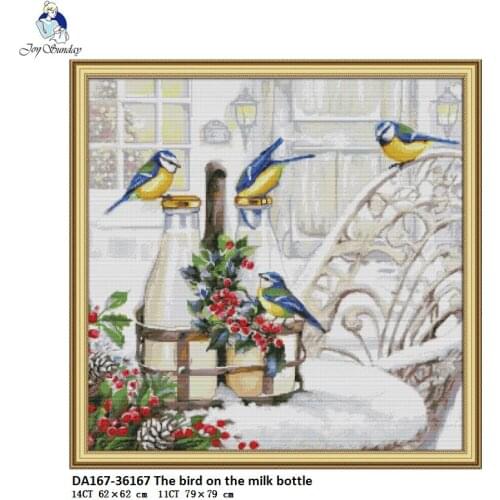 Joy Sunday The Bird on the Milk Bottle Pattern DIY Handmade DMC 14ct and 11ct Cross stitch kit Embroidery nkf Needlework