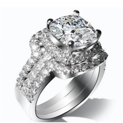 Handmade Square white Sapphire Rings Set 3-in-1Luxury 925 Sterling silver Wedding Anniversary Rings for Women jewelry gift