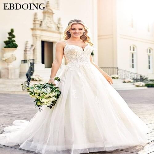 Newest Charming Wedding Dress Lace A-line long Sweetheart Sexy Backless Spaghetti Straps Bride Dress Plus Size Wedding Gown
