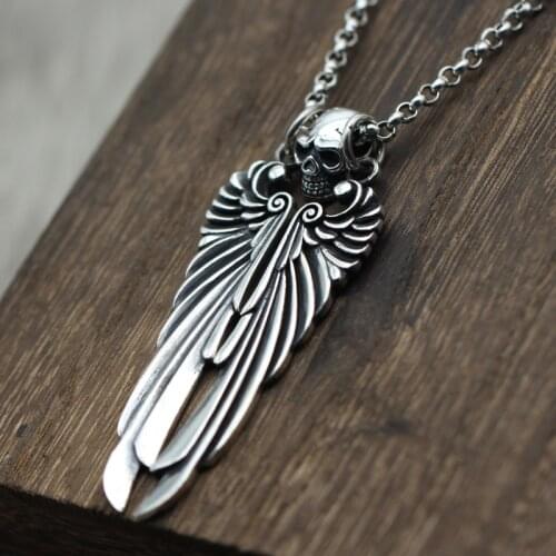 Skeleton wings 925 Sterling Silver Necklace trendsetter punk chain set men and women sweater chain chain silver collar