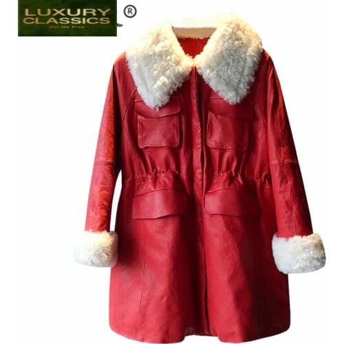 Sheepskin Real Genuine Leather Coat Female Winter Down wool shearling collar Jacket Women Thick Warm Short Jackets LW1682