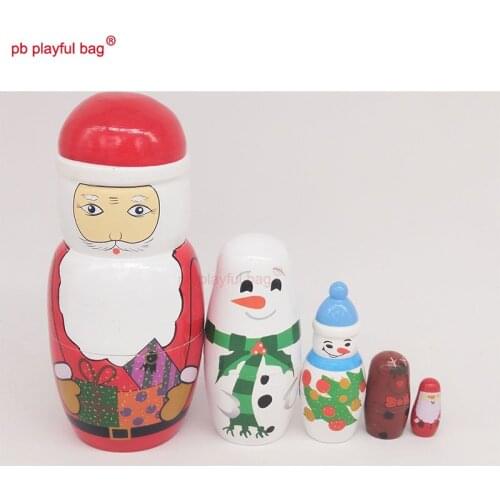 PB Playful bag Five story Santa Claus Snowman Russian dolls lovely wooden childrens toy set craft gift home decoration HG24