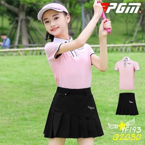 PGM Childrens Golf Training Sets Girls Short-sleeve Soft T-shirt Pleated Skirt Girl Breathable Golf Skirt Set D0794