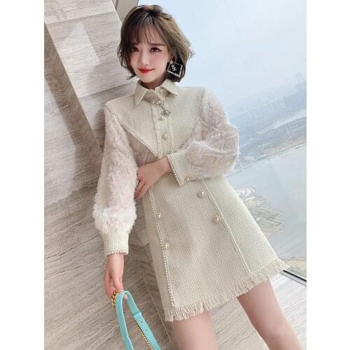 Stitched tassel Beaded Lapel shirt+double-breasted A Half skirt suit 2021 Spring new High Quality Top Quality