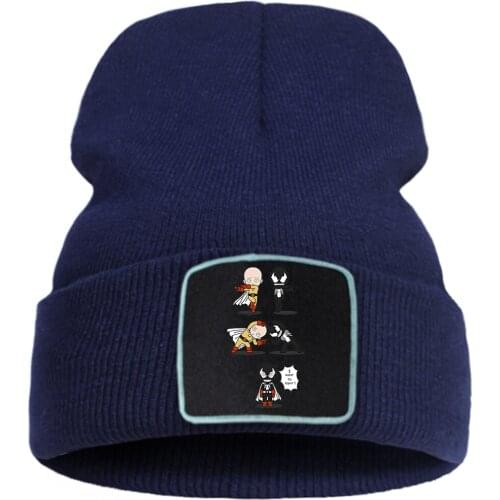 Wool Hot Sale Knitted Cap Unisex Street Beanie Hats One Punch Man Anime Print Thick Bonnet Caps Soft Casual Warm Creativity Hat