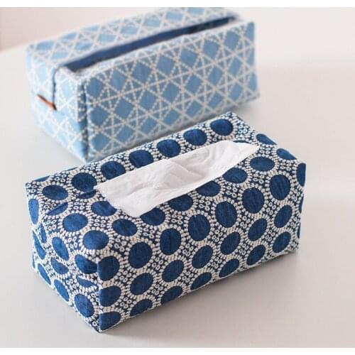 Japanese Embroidery Tissue Box Fabric Denim Light Luxury Pumping Box New House Living Dining Room Decorations Storage Basket