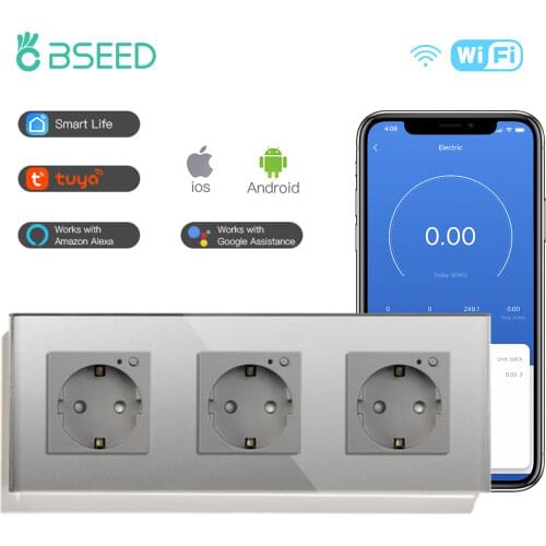 BSEED EU Standard Single Wifi Socket Double Smart Wall Outlet Triple Electric Plugs Google Home Alexa Voice Control 16A Gold