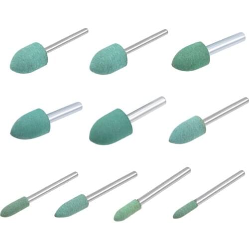 Uxcell 10Pcs Rubber Mounted Points Tapered Polishing Buffing Wheels for Rotary Tools polishing surface of metals Green