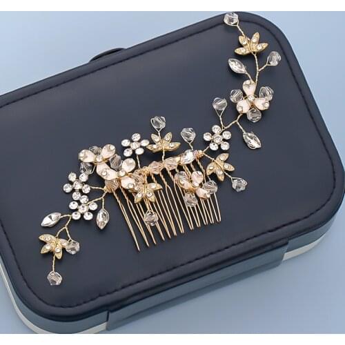 Vintage Gold Flower Wedding Hair Accessories Long Crystal Rhinestones Tiara Hair Combs Bridal Hair Stick Women Jewelry Hair Pins