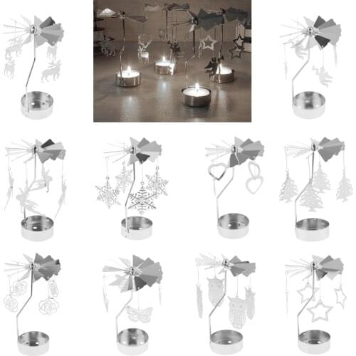 Rotatable Night Light Tea Light Holder Fairy Christmas Candle Holder Wedding Centerpiece Home Decor Ornament Xmas Gift -Silver