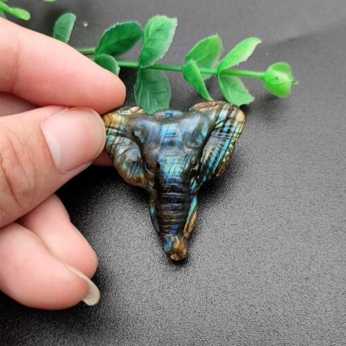 High Quality Luxury Design Natural Labradorite Stone Carved Elephant Shape Pendant For Necklace Making Supplies
