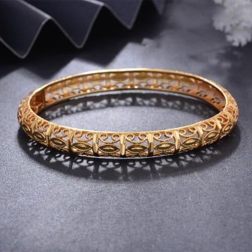 Wando 24K 1pcs/lot Dubai Bangles Gold Color Bangles For Women Girls Bracelet Hand Jewelry Arab Gift