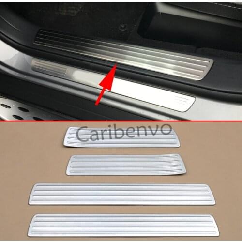 Stainless Steel Solid Car Door Inside Sill Scuff Plate Trims For Mercedes-Benz GLE Wagon W166 2016-2019 Parts 4PCS Accessories