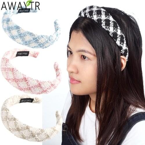 AWAYTR Knitting Hairband Elastic Women Plaid Headband Wide Hair Hoop Bands Bow Thicken Headdress Autumn Winter Hair Accessories