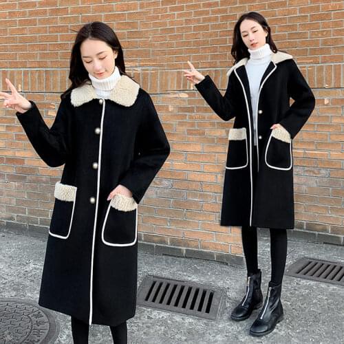 Women Wool Blends Long Coat Thickening Casual Fashion Warm All-match Single Breasted Overcoat Turn-down Collar Classic Chic e087