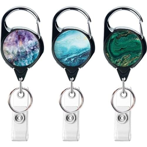 1pc Retro Office Lanyard Clip Keychain Name Tag Holder Keyring Id Card Key Ring Cord Reel Retract Pull Key Chain Recoil Badge