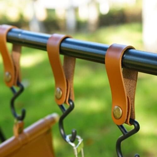 1pcs Outdoor PU Leather Hooks Camping Tent Tableware Hook Portable Durable 2x7cm Hanger Clothes Hook for Camp Hiking Accessories