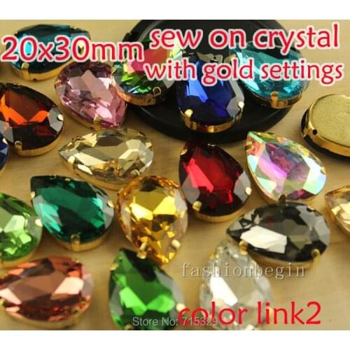 20x30mm teardrop 12pcs Sew On Rhinestones stones pear shape With gold metal claw setting Claw Rhinestones For DIY Garment