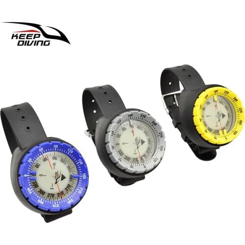 50m Waterproof Compass Underwater Caving Camping Swimming Compass with Wristband Diving Scuba Watchband Fluorescent Dial Compass