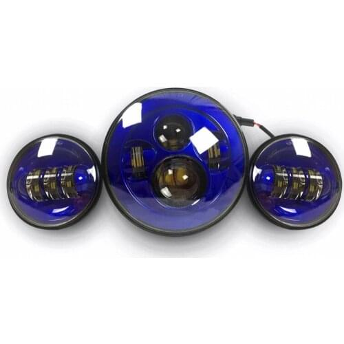 For Harley Blue MOTO 7inch LED Headlights with Blue 4.5inch Matching Passing Lamps For Harley motorcycle Motorcycle