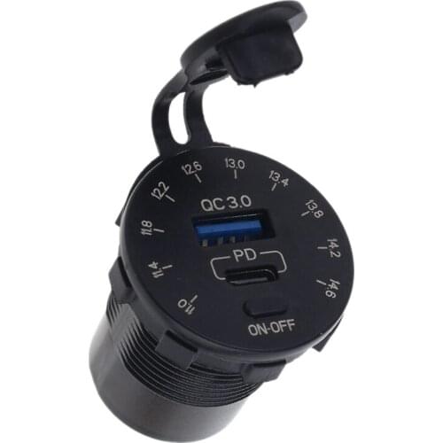 Waterprof 12V Quick Charge QC3.0 USB Pd For Iphone type-c quick-charge 18w Car Charger with LED Voltmeter Switch for Marine Boat