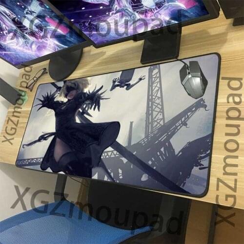 XGZ Large Mouse Pad Black Exquisite Lock Edge Custom Cute Girl Anime NieR: Automata Computer Keyboard Desk Mat Rubber Non-slip