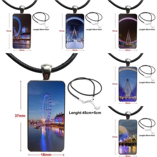 For Women Wedding Gift Cool Ferris Wheel Glass Pendant Necklace Handmade Half Pendant Rectangle Necklace