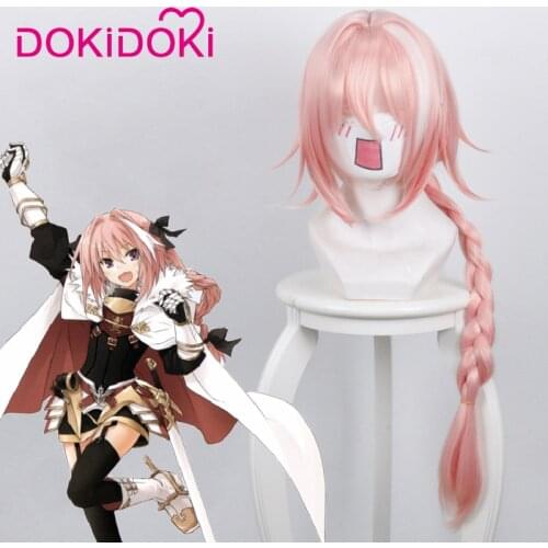 DokiDoki Game Fate Cosplay Astolfo Wig Women Long Pink Hair Fate/Apocrypha Cosplay Wig Astolfo Hair Synthetic