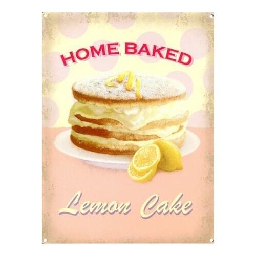 Home Baked Lemon Cake Retro Metal Tin Sign Cake Shop Decor