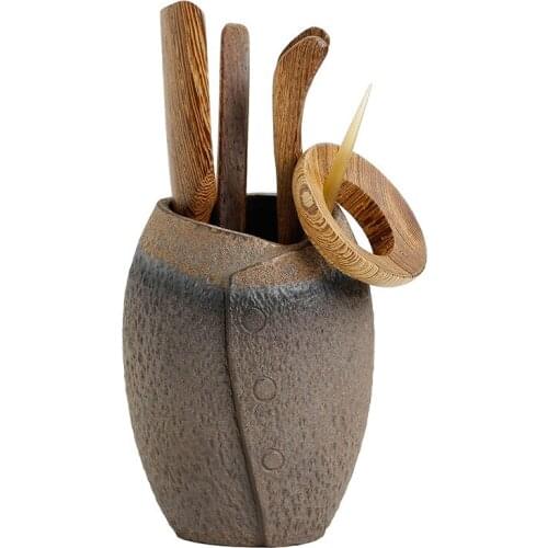 Door Frame Tea Ceremony Six Gentlemen Coarse Pottery Tea Tube Solid Wood Six Gentlemen Set Ceramic Kung Fu Tea Set Accessories