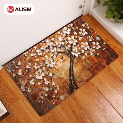 Anti-Slip Bath Mat Flannel Doormat Absorb Water Floor Mat Carpet Flowers Oil Painting Kitchen Bedroom Entrance Rug Tatami Tapete