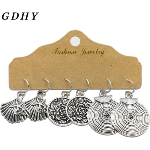 GDHY Bohemian Vintage Bronze Earrings Long Big Round Drop Earring Carved Rose flower Spiral stripe Shell Earrings Aretes