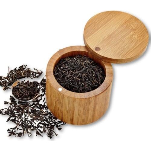 Kitchen Supplies Environmentally Friendly Non-toxic Round Bamboo Seasoning Box Rotating Cover Salt Shaker