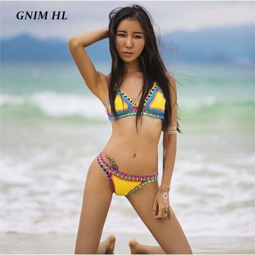 GNIM Sexy Knitted Personality Bikini Swimwear Women 2020 Summer Two Pieces Swim Bathing Suit Beachwear New Brazilian Swimsuit