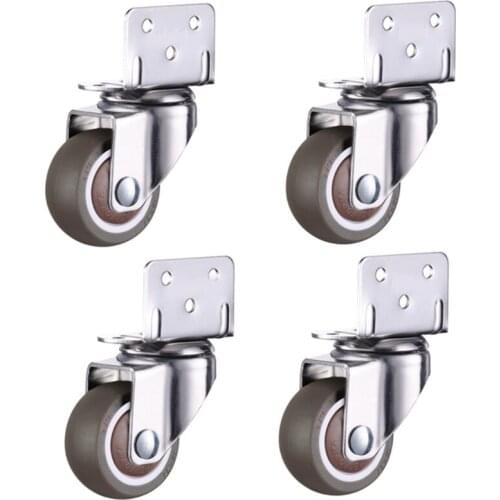 L-Shaped Side Mount Casters with Brake TPR Rubber Mute Wheel Casters Furniture Baby Bed 1/1.25/1.5/2 Inch 4 Pack