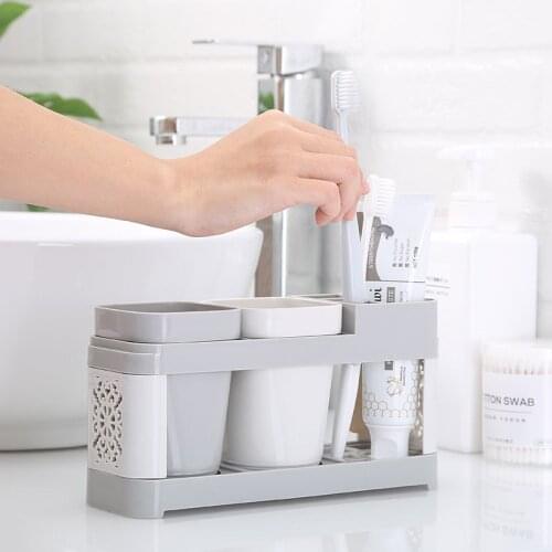 Toothpaste Holder Set Toothbrush Storage Rack Hollow Ventilation Design Drainage Space Saving Toilet Bathroom Wash Cup Rack