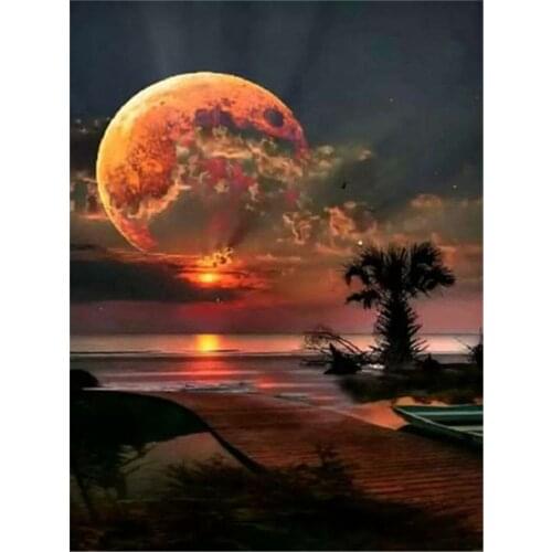 Landscape Moon Printed Canvas 11CT Cross-Stitch Embroidery Kit DMC Threads Craft Handmade Knitting Hobby Jewelry Package