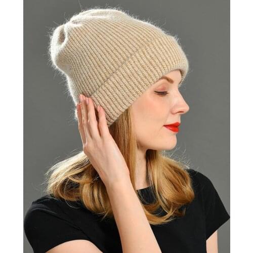 New Winter Hat for Women Rabbit Cashmere Knitted Beanies Thick Warm Vogue Ladies Wool Angora Hat Female Beanie Hats