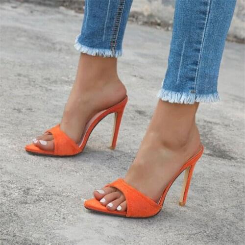 Summer New Pointed Open Toe Women Slippers Ladies Thin High Heels Sandals 11CM Female Pumps Sexy Party Dress Shoes Beach Slides