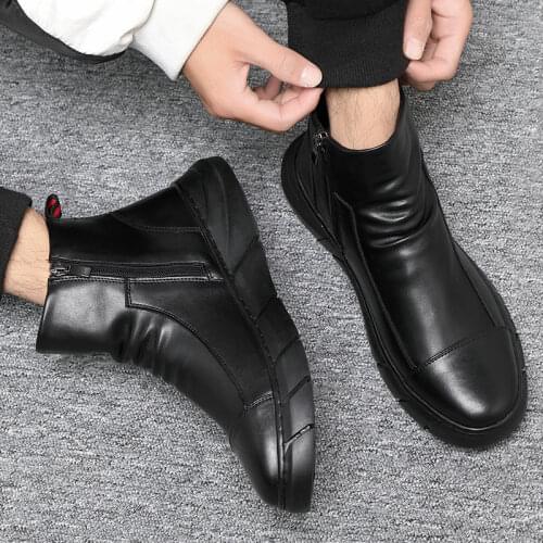 New autumn Martin boots mens high-top leather casual all-match trend middle-top mens trendy shoes Tooling shoes water proof