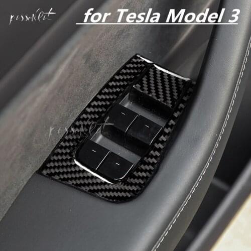 Carbon Fiber Windows Control Panel for Tesla Model 3 Car Accessories Interior Decoration Protector Patch for Model 3 Stickers 5D