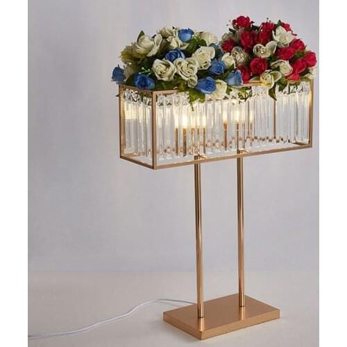 4PCS Wedding props rectangular main table flower arrangement decoration ornaments glass crystal pendant flower stand stage guide